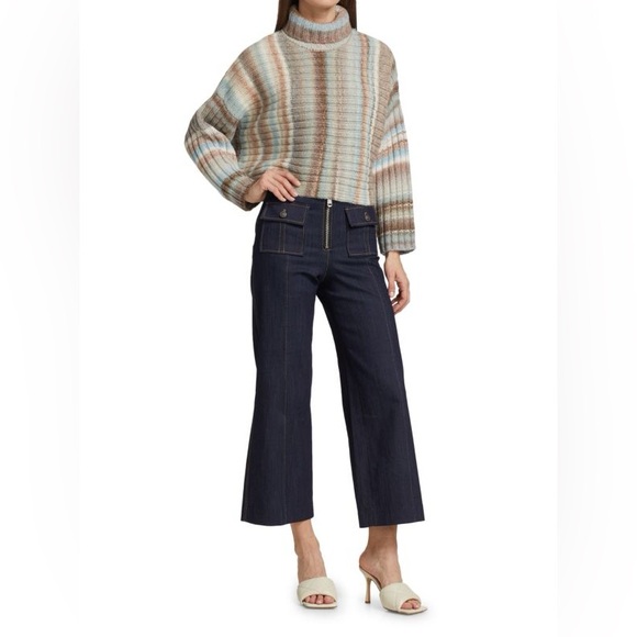 NEW Cinq a Sept $365 Sofia Striped Turtleneck Sweater Oversize M *J - Picture 7 of 16